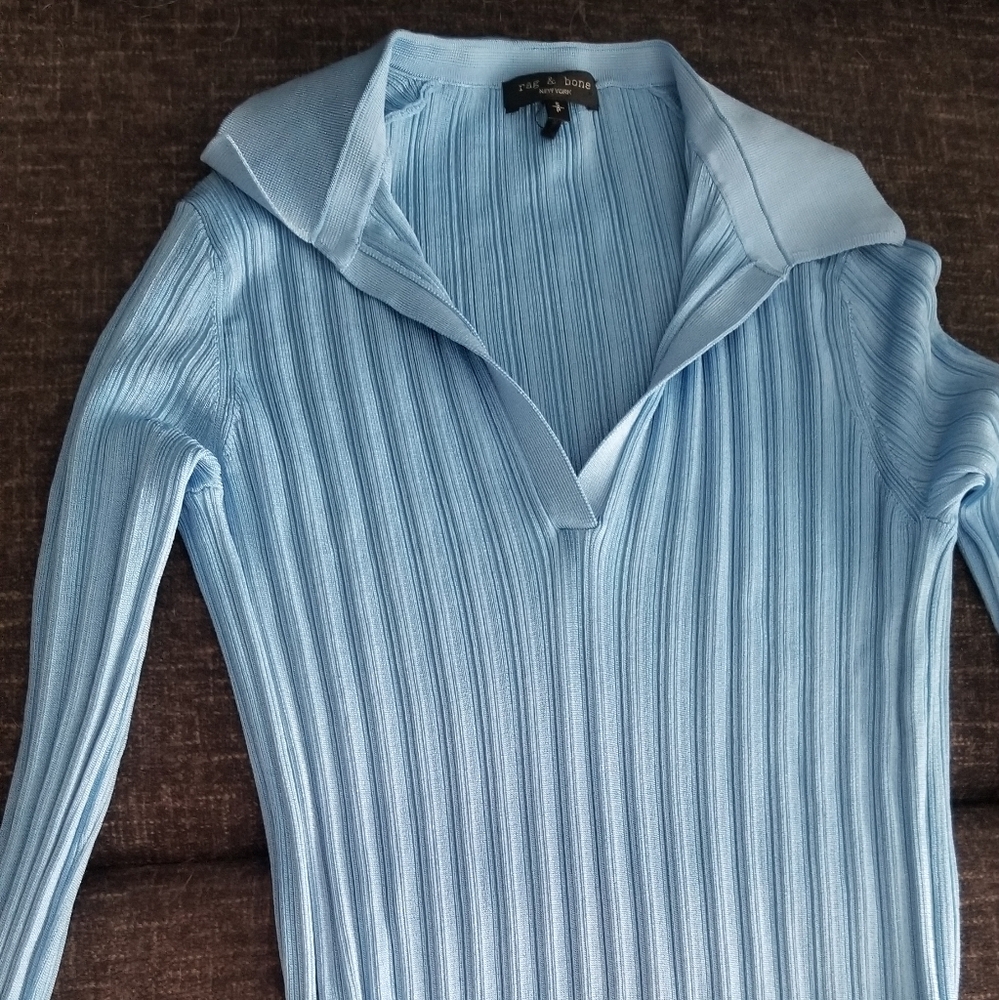 Rag and bone clingy collared blue dress